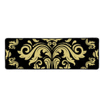 Black And Beige Damask Pattern Print Long Kitchen Mat