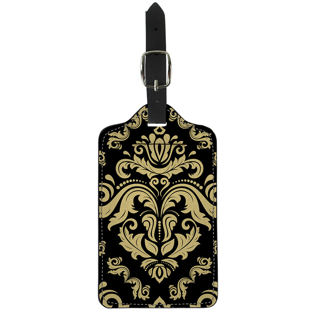 Black And Beige Damask Pattern Print Luggage Tag