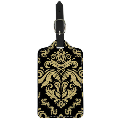 Black And Beige Damask Pattern Print Luggage Tag