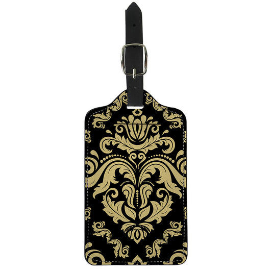 Black And Beige Damask Pattern Print Luggage Tag