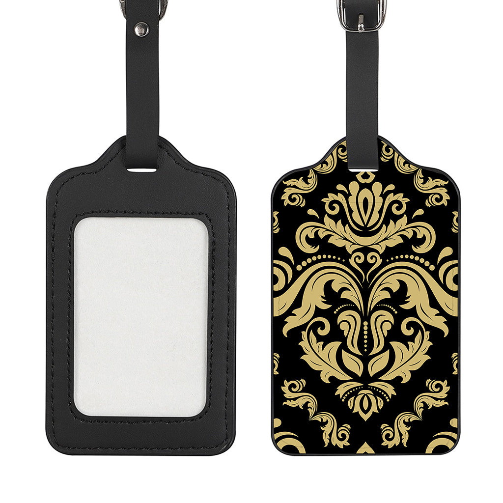 Black And Beige Damask Pattern Print Luggage Tag