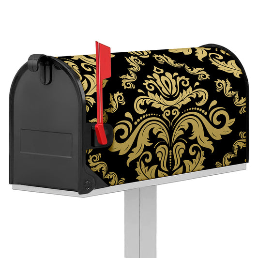 Black And Beige Damask Pattern Print Mailbox Cover