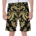 Black And Beige Damask Pattern Print Men's Beach Shorts