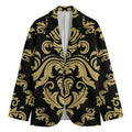 Black And Beige Damask Pattern Print Men's Blazer