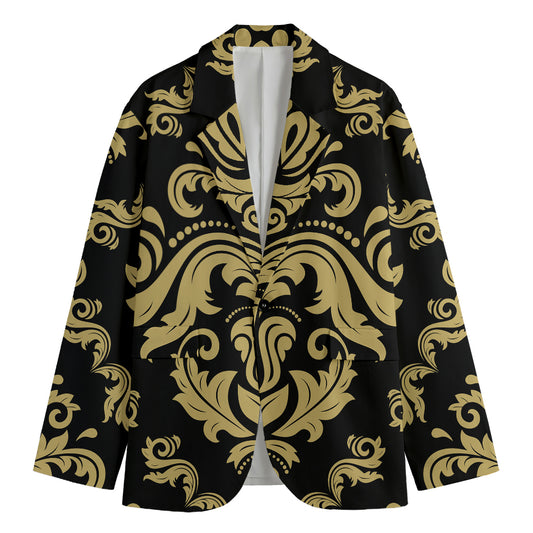 Black And Beige Damask Pattern Print Men's Blazer