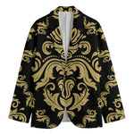 Black And Beige Damask Pattern Print Men's Blazer