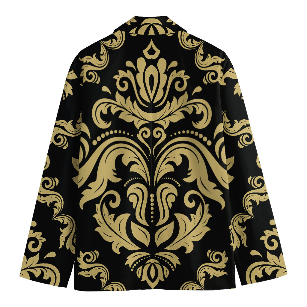 Black And Beige Damask Pattern Print Men's Blazer