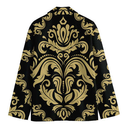 Black And Beige Damask Pattern Print Men's Blazer