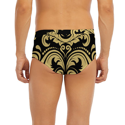 Black And Beige Damask Pattern Print Men's Briefs