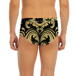 Black And Beige Damask Pattern Print Men's Briefs