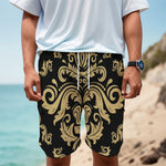 Black And Beige Damask Pattern Print Men's Cargo Shorts