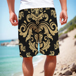 Black And Beige Damask Pattern Print Men's Cargo Shorts