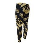 Black And Beige Damask Pattern Print Men's Compression Pants