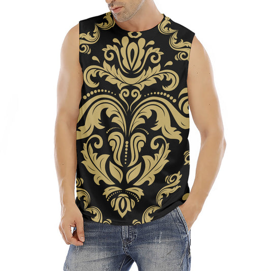 Black And Beige Damask Pattern Print Men's Fitness Tank Top