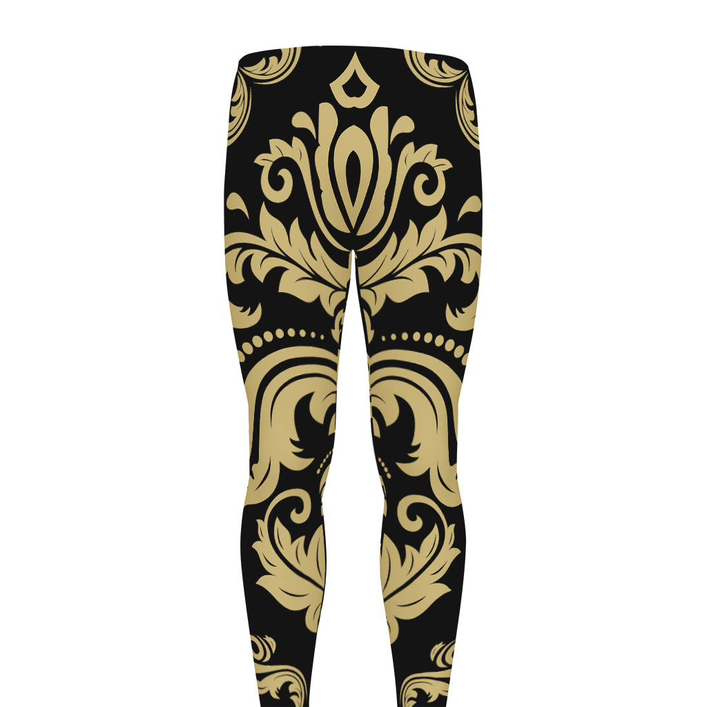Black And Beige Damask Pattern Print Men's leggings