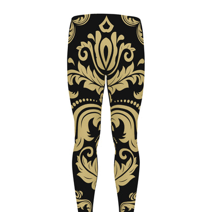Black And Beige Damask Pattern Print Men's leggings
