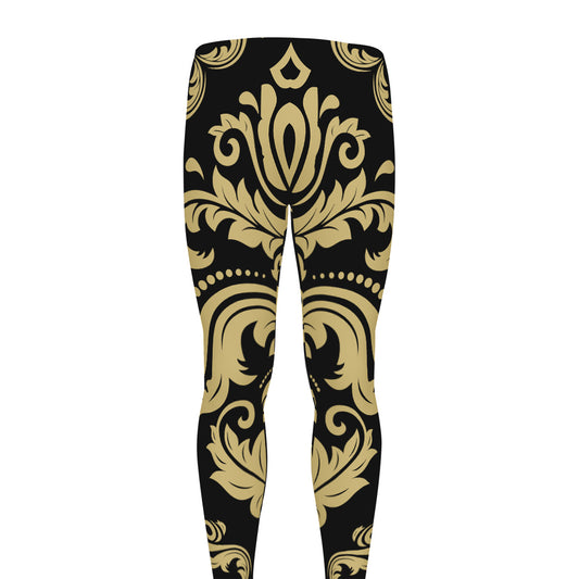 Black And Beige Damask Pattern Print Men's leggings