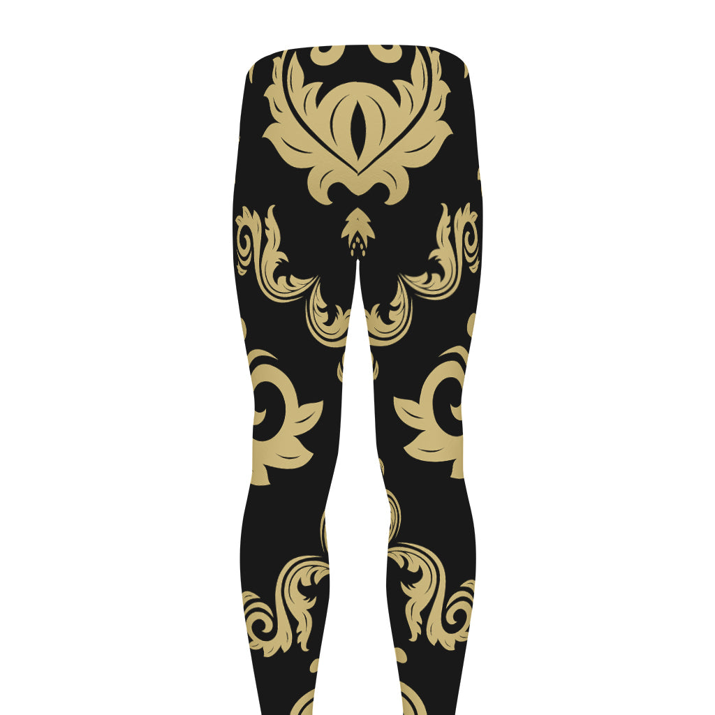 Black And Beige Damask Pattern Print Men's leggings