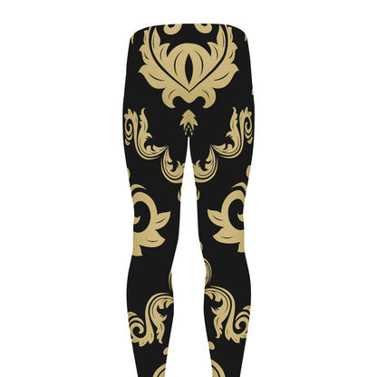 Black And Beige Damask Pattern Print Men's leggings