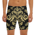 Black And Beige Damask Pattern Print Men's Long Boxer Briefs