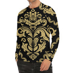Black And Beige Damask Pattern Print Men's Long Sleeve Rash Guard