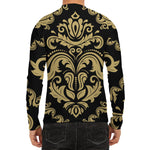Black And Beige Damask Pattern Print Men's Long Sleeve Rash Guard