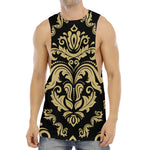 Black And Beige Damask Pattern Print Men's Muscle Tank Top