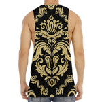 Black And Beige Damask Pattern Print Men's Muscle Tank Top