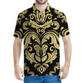 Black And Beige Damask Pattern Print Men's Polo Shirt