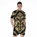 Black And Beige Damask Pattern Print Men's Rompers