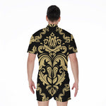 Black And Beige Damask Pattern Print Men's Rompers