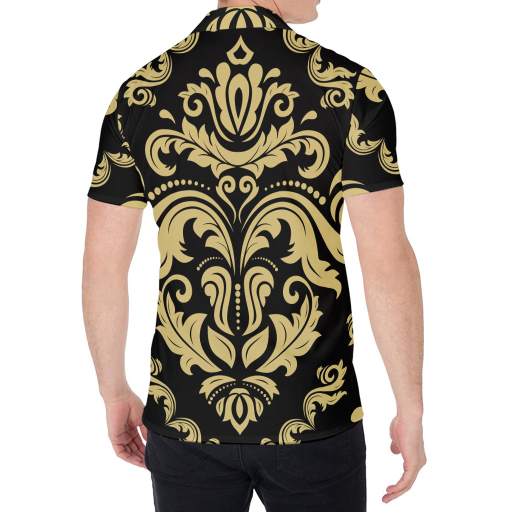 Black And Beige Damask Pattern Print Men's Shirt