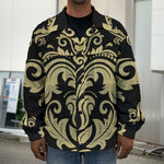 Black And Beige Damask Pattern Print Men's Shirt Jacket