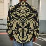 Black And Beige Damask Pattern Print Men's Shirt Jacket