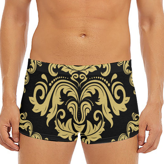 Black And Beige Damask Pattern Print Men's Short Boxer Briefs
