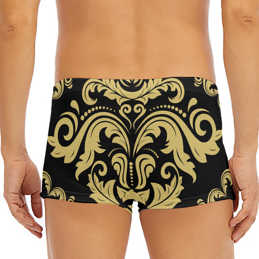 Black And Beige Damask Pattern Print Men's Short Boxer Briefs