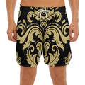 Black And Beige Damask Pattern Print Men's Split Running Shorts