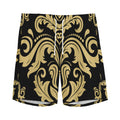 Black And Beige Damask Pattern Print Men's Athletic Shorts