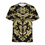 Black And Beige Damask Pattern Print Men's Sports T-Shirt