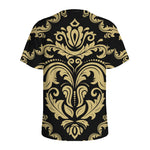 Black And Beige Damask Pattern Print Men's Sports T-Shirt