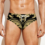 Black And Beige Damask Pattern Print Men's Swim Briefs