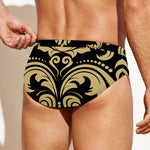 Black And Beige Damask Pattern Print Men's Swim Briefs
