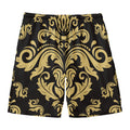Black And Beige Damask Pattern Print Men's Swim Trunks