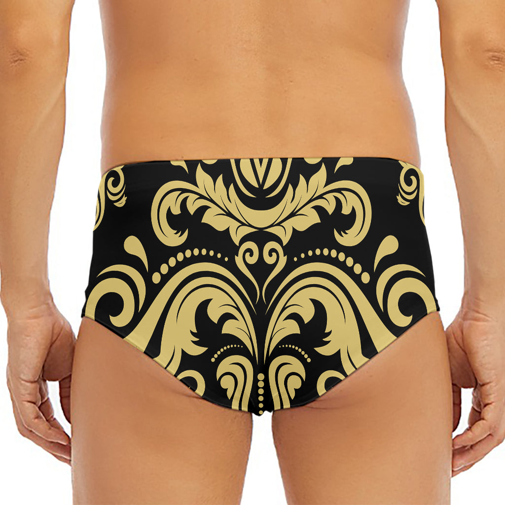 Black And Beige Damask Pattern Print Men's Triangle Swim Briefs