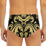 Black And Beige Damask Pattern Print Men's Triangle Swim Briefs