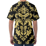 Black And Beige Damask Pattern Print Men's Velvet T-Shirt