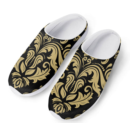 Black And Beige Damask Pattern Print Mesh Casual Shoes
