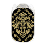 Black And Beige Damask Pattern Print Mesh Laundry Hamper