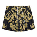 Black And Beige Damask Pattern Print Mesh Shorts