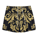 Black And Beige Damask Pattern Print Mesh Shorts